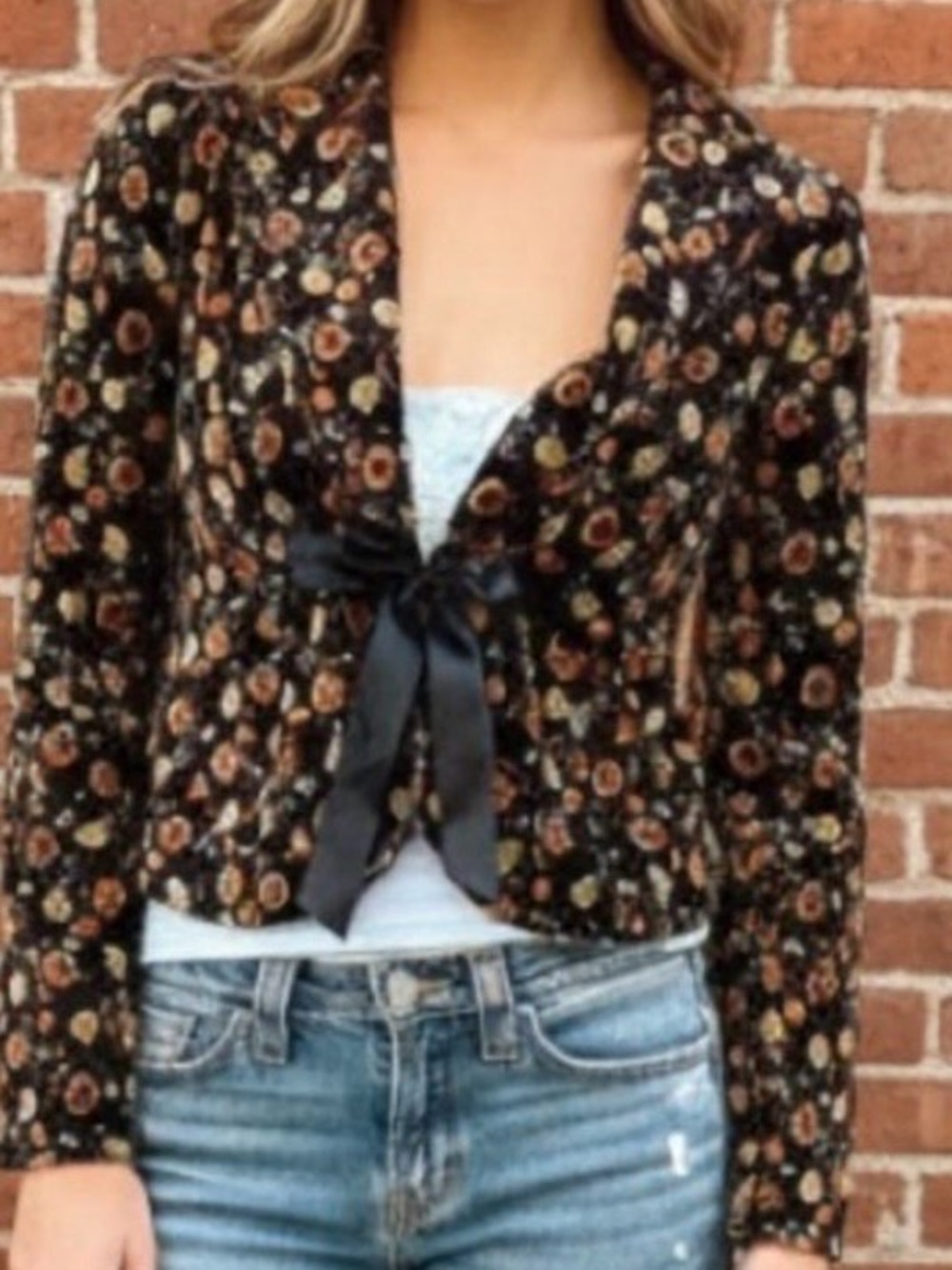 Free People Vintage Floral Velvet Tie-Front Jacket - Black/Brown perfect!